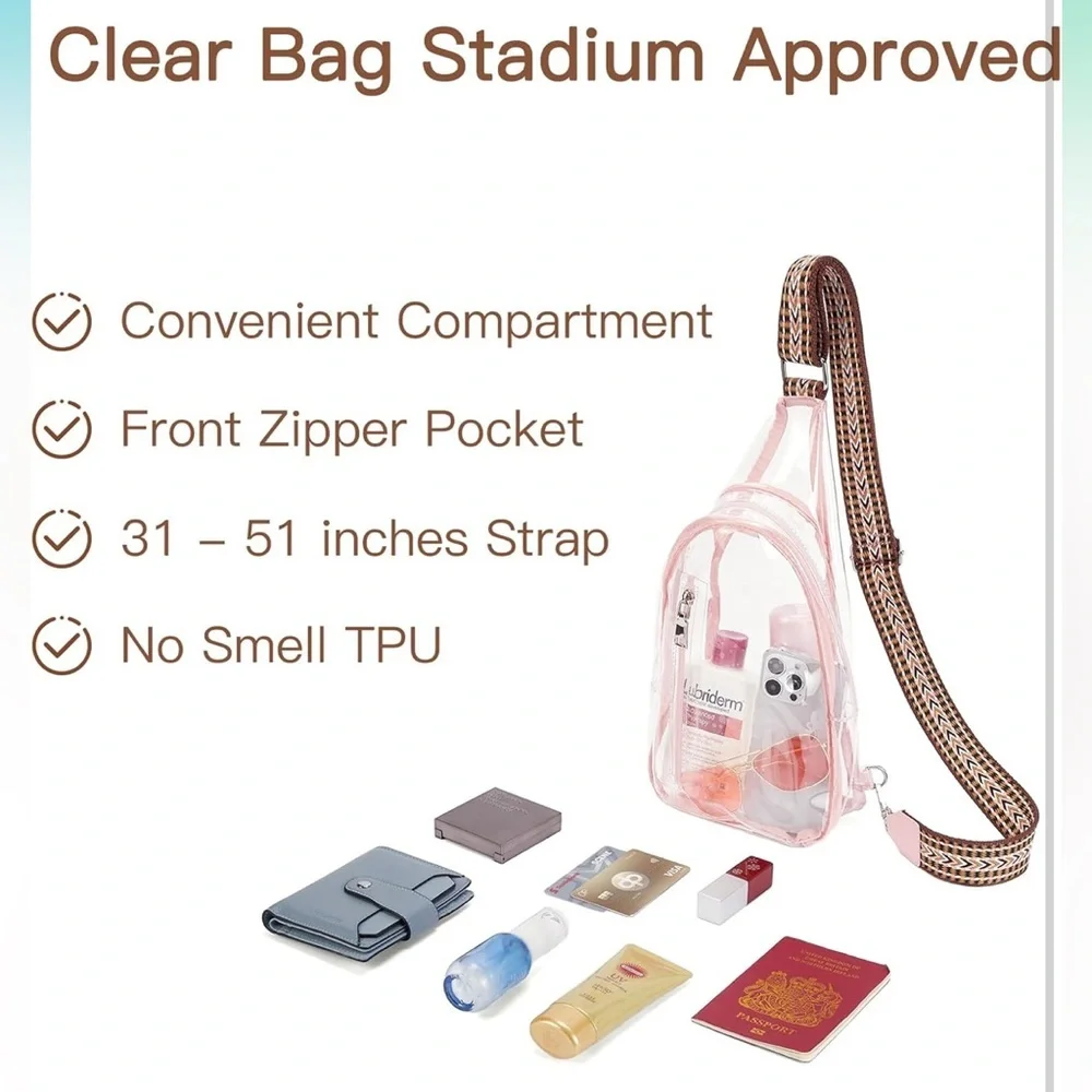 Clear pink Sling Bag with guitar Strap